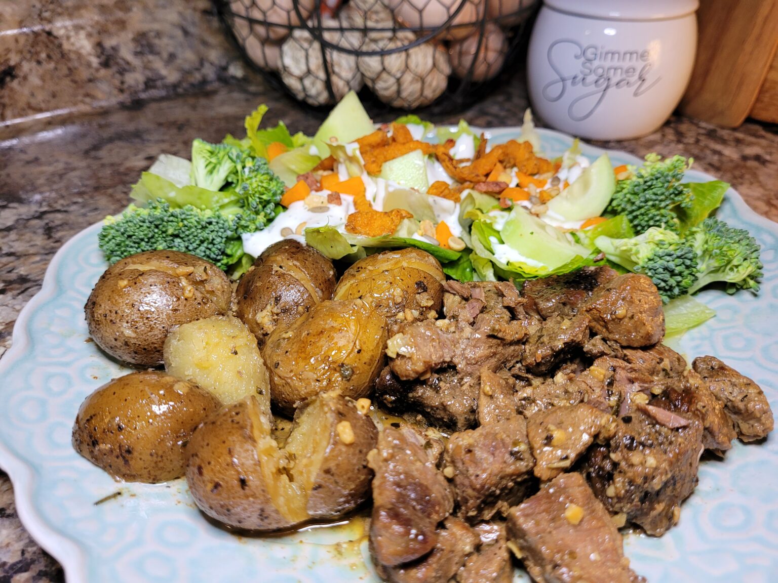 Slow Cooker Garlic Butter Steak Bites & Potatoes In the Kitchen with