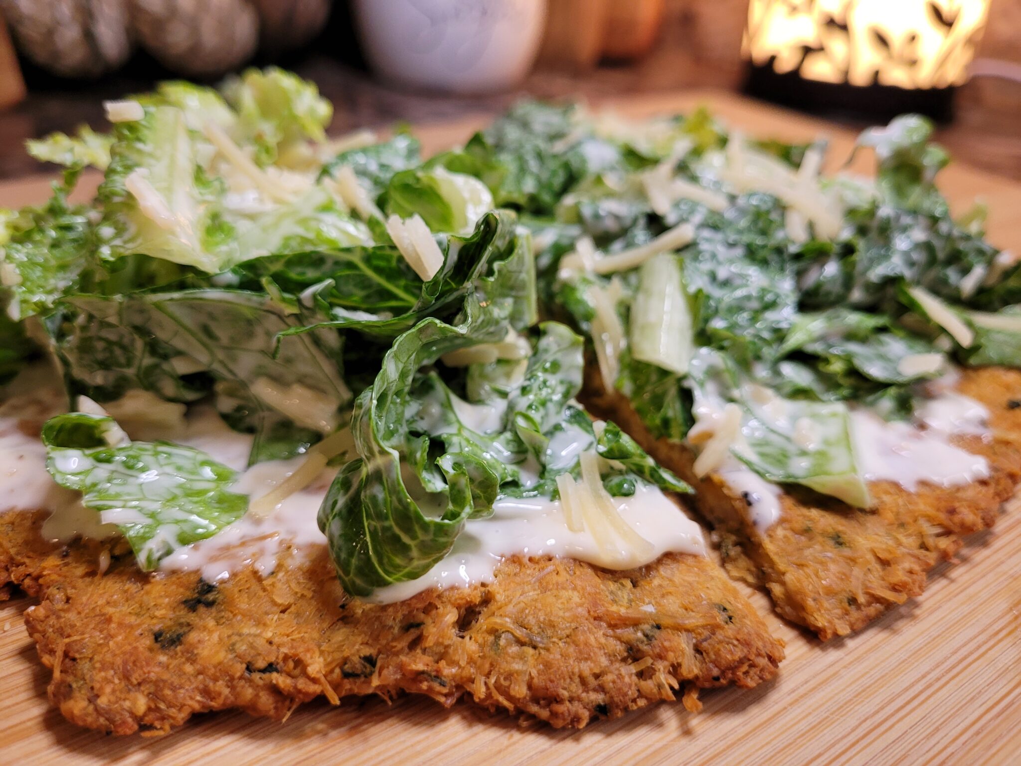 Chicken Caesar Salad Pizza (Canned Chicken Pizza Crust) In the